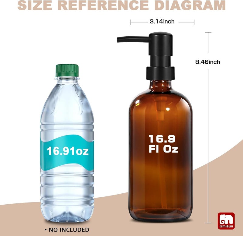 Gmisun Glass Shampoo and Conditioner Dispenser, Shower Soap Dispenser Bottles with Labels, Refillable Shampoo Conditioner Body Wash Dispensers, Amber Glass Soap Pump Dispenser Set for Bathroom Shower - Image 2
